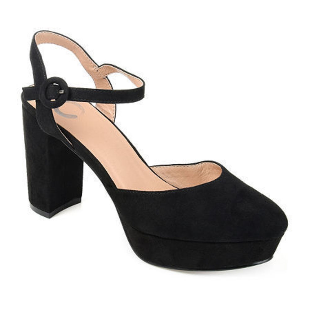 Journee Collection Women's Roslynn Block Heel Ankle Strap Pumps, Black, 8